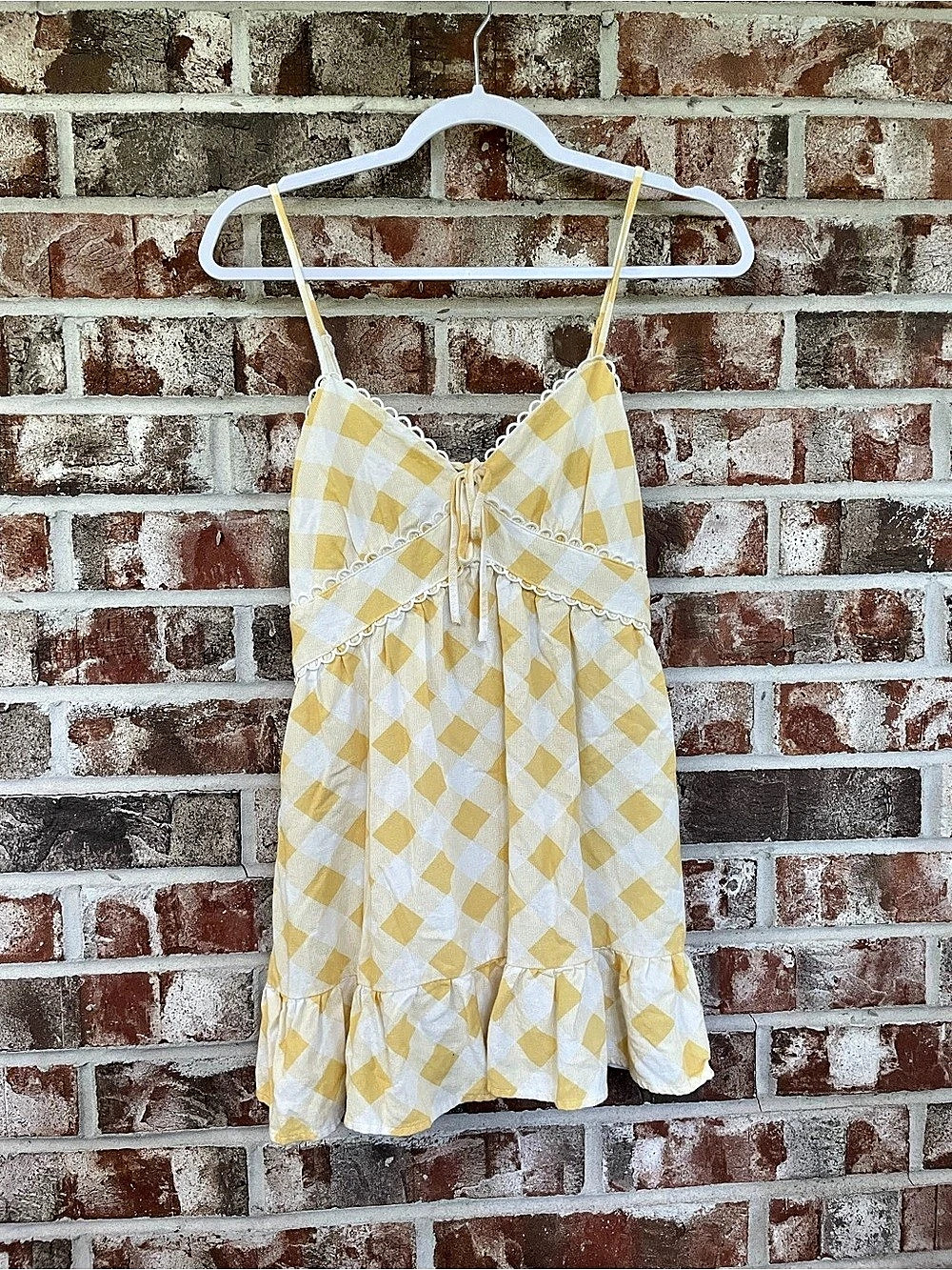 Trixxi Gingham Mini Dress Yellow & White Small